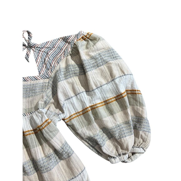 Free People Striped Puff Sleeve Mini Dress Cottage Core Boho Smocked Dress Sz L - Picture 5 of 16